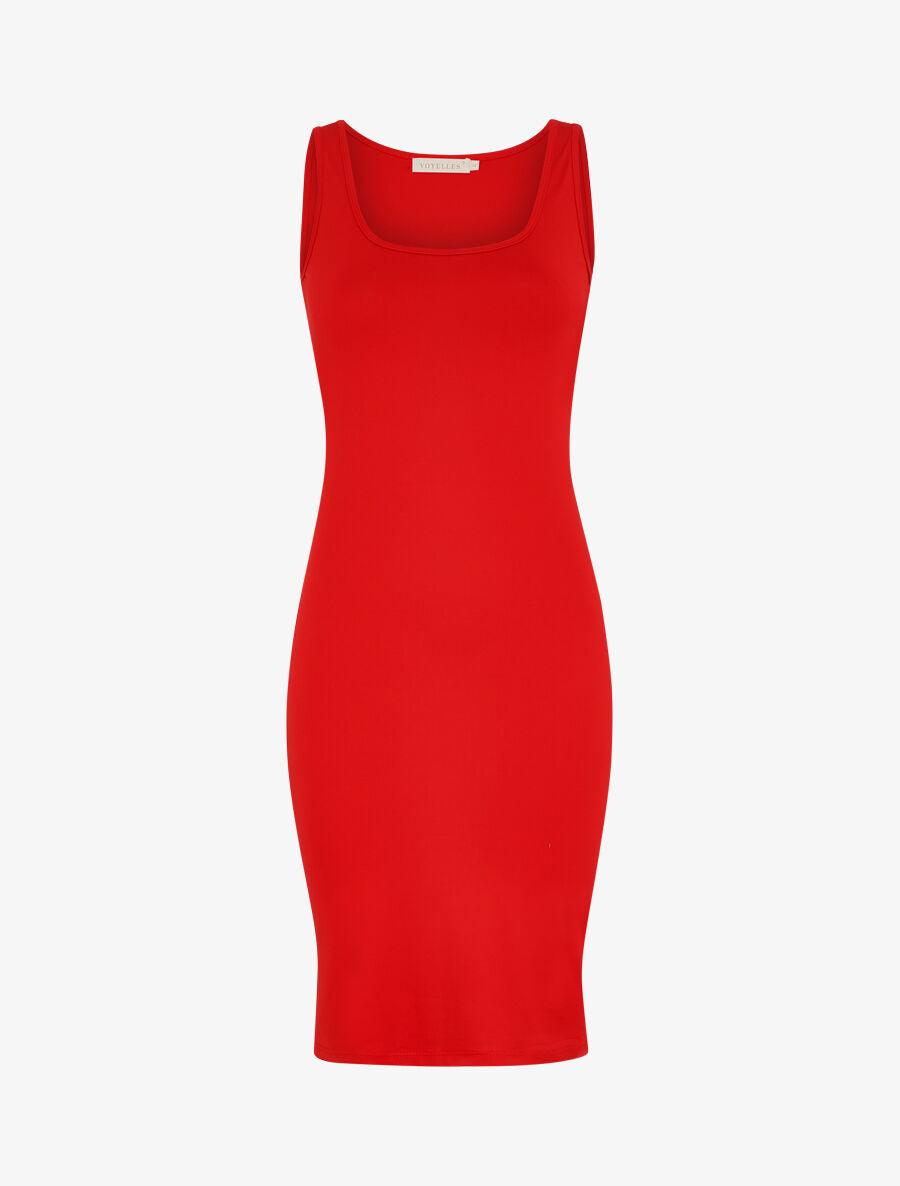 Robe mi-longue strech uni - Rouge - 1