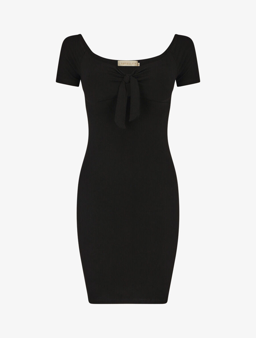 Robe bustier côtélé à col bardot - Noir - 4
