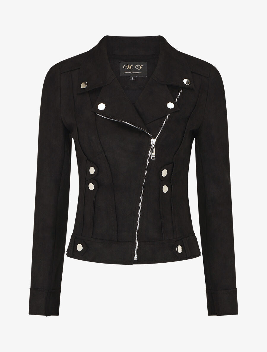Veste en suédine style perfecto - Noir - 1