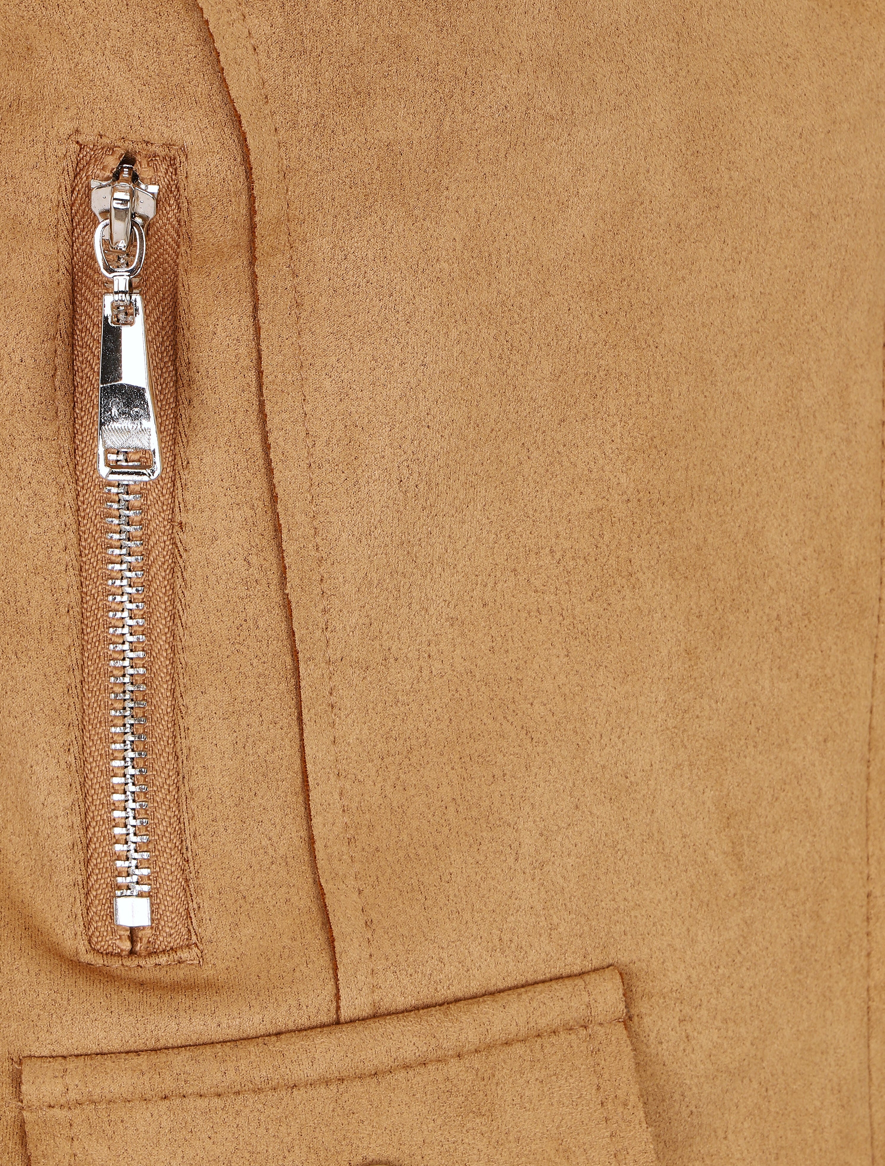 Veste en suédine style perfecto à zip - Camel clair - 3