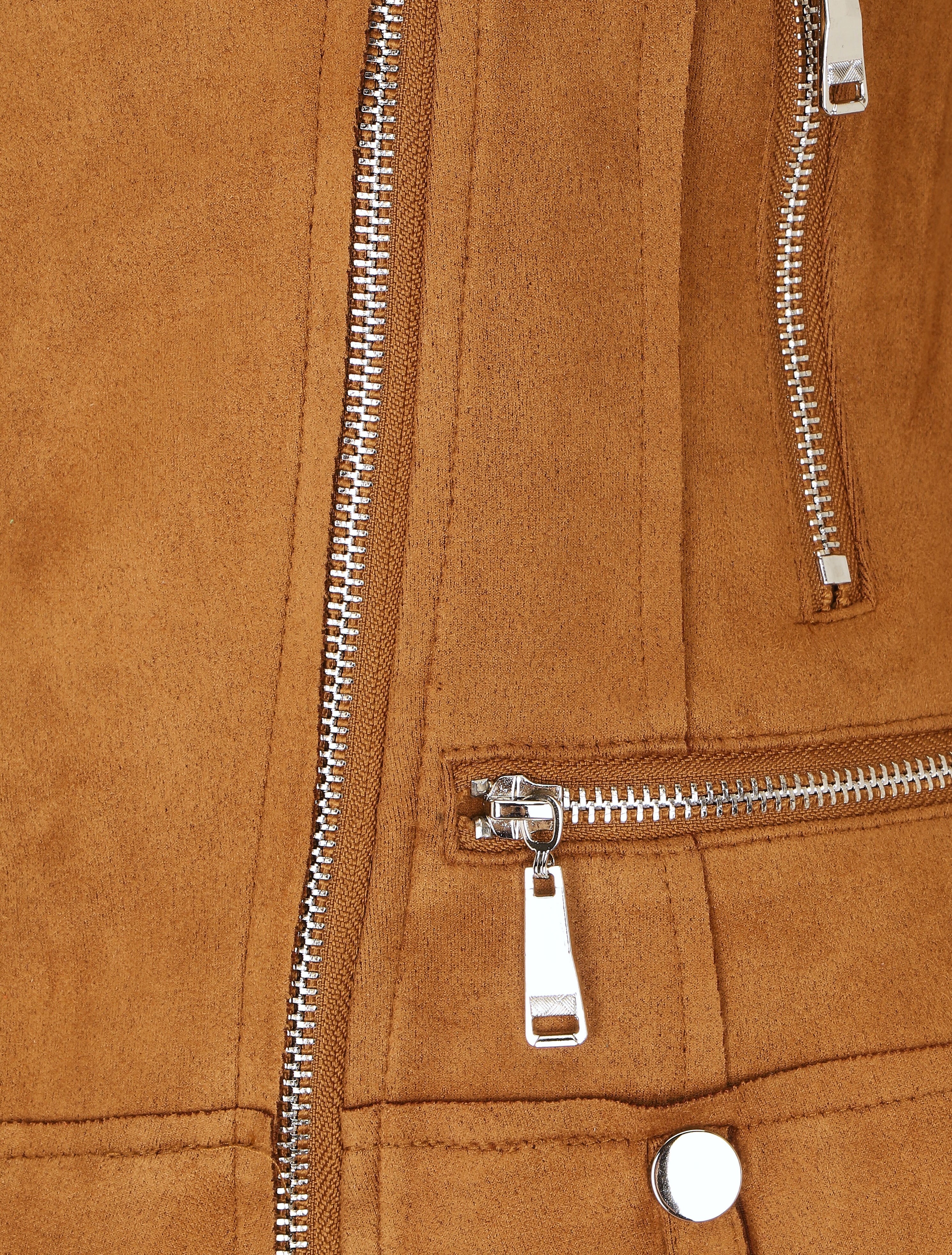 Veste en suédine style perfecto à zip - Camel foncé - 3