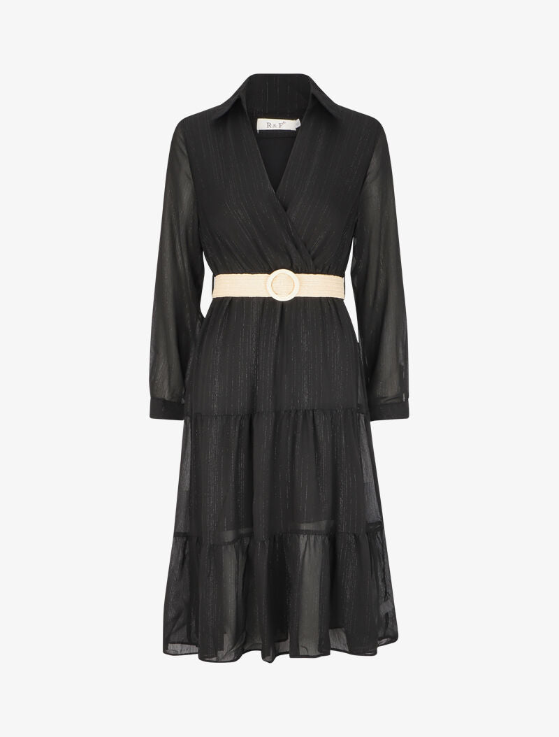 Robe unie à fines rayures irisées - Noir - 1