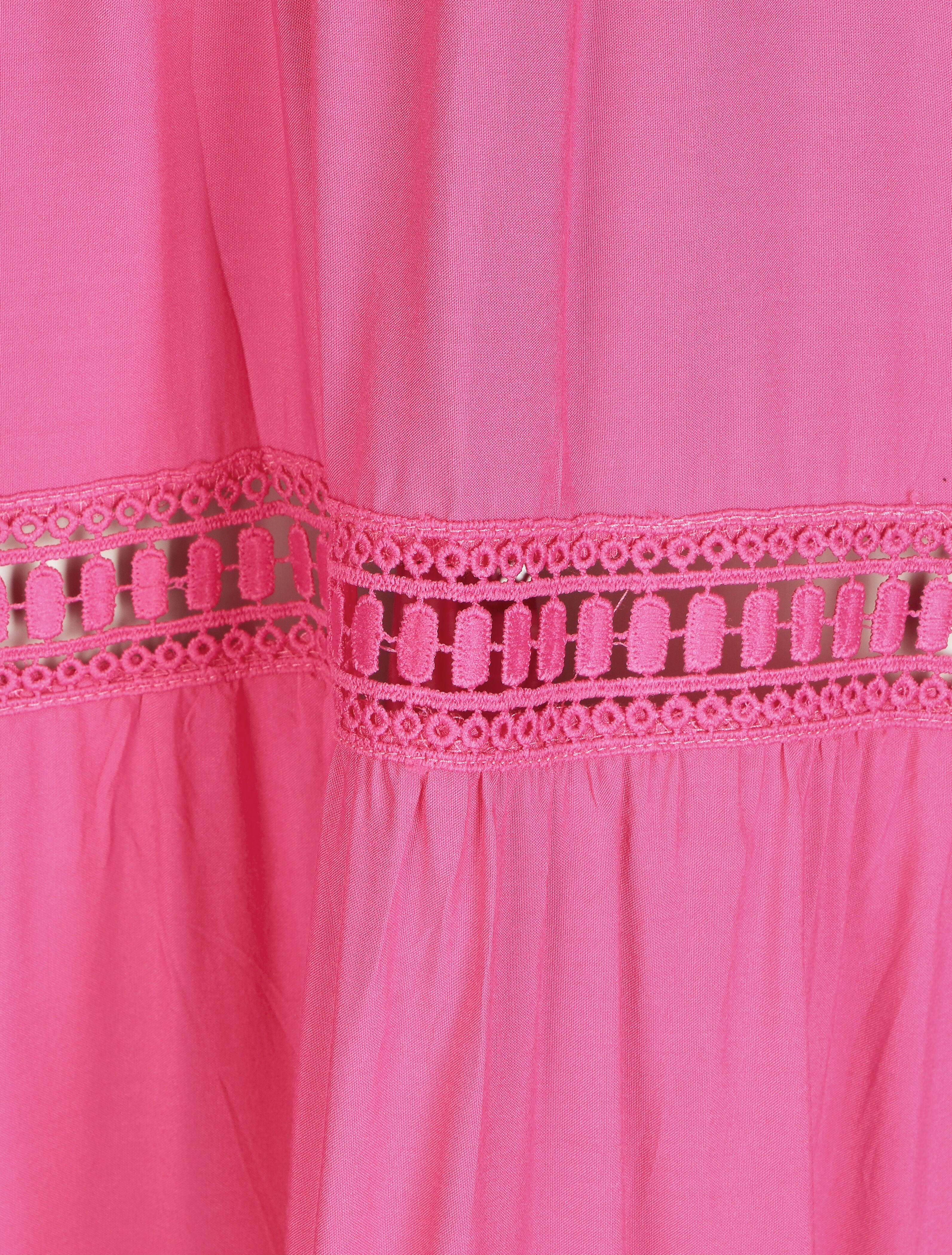 Robe longue unie à taille élastiquée - Fushia - 4