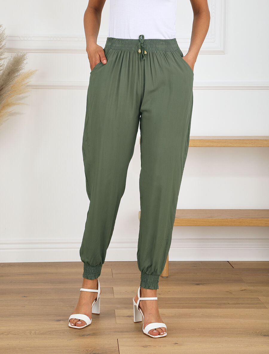 Pantalon fluide style sarrouel - Kaki - 3