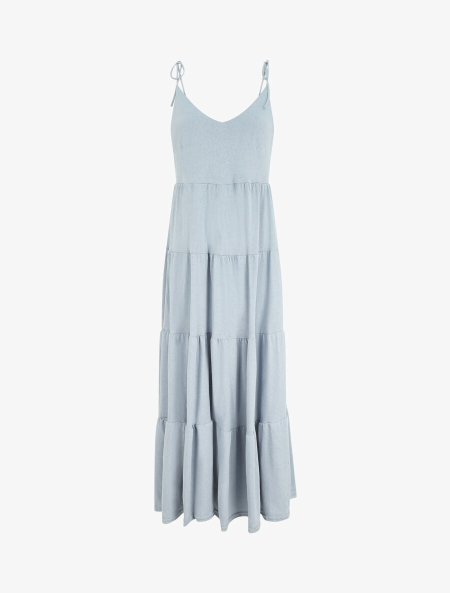 Robe longue à fines bretelles à nouer aux épaules - Bleu ciel - 1