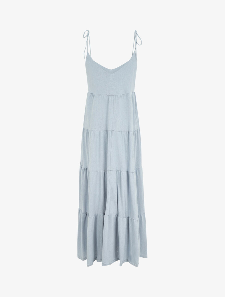 Robe longue à fines bretelles à nouer aux épaules - Bleu ciel - 2
