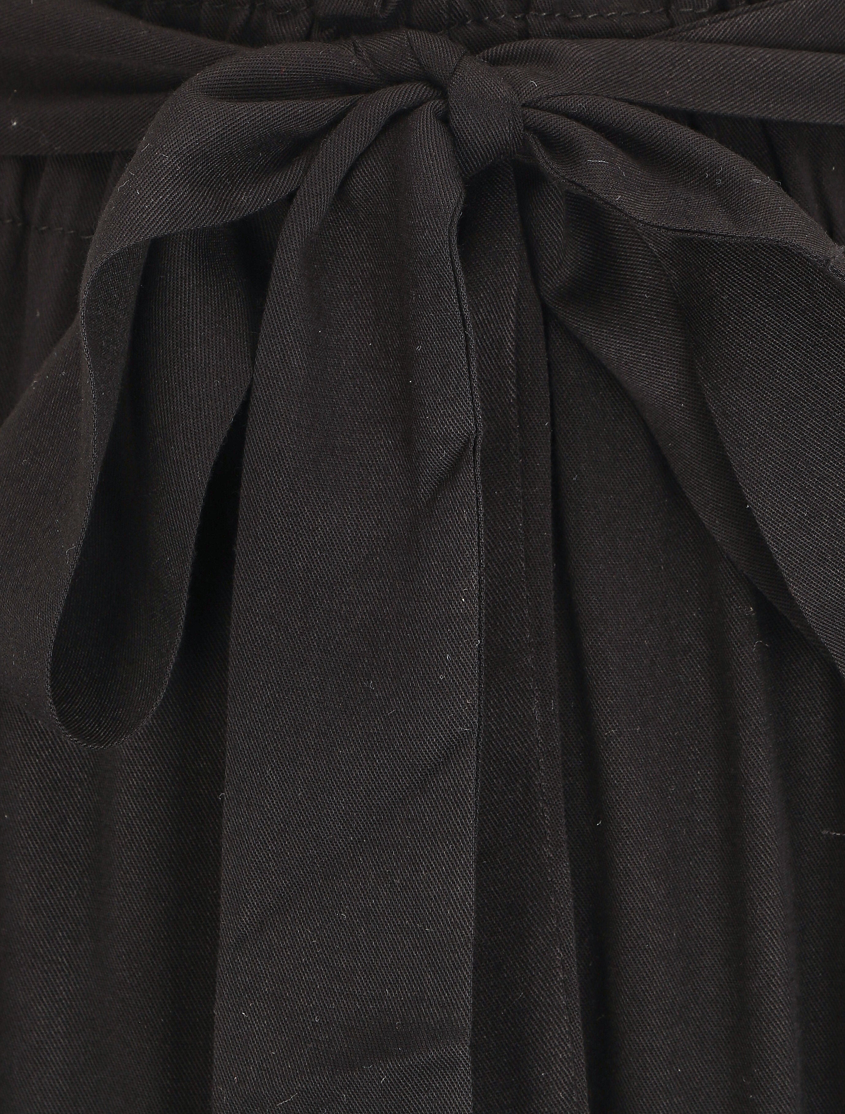Pantalon droit uni taille haute élastiquée - Noir - 3