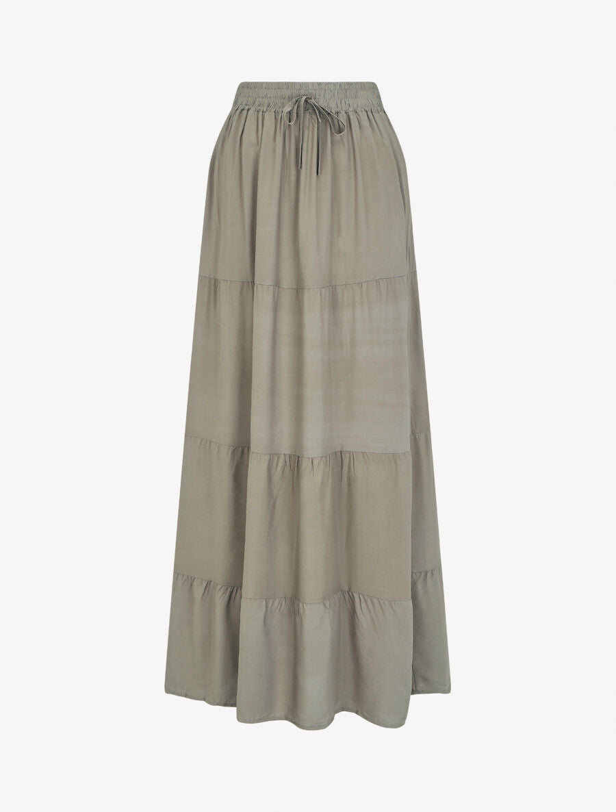 Jupe longue à taille élastiquée - Kaki - 1