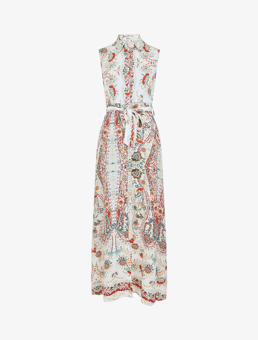 Robe longue sans manches imprimé fleurs stylisées - Beige - 1