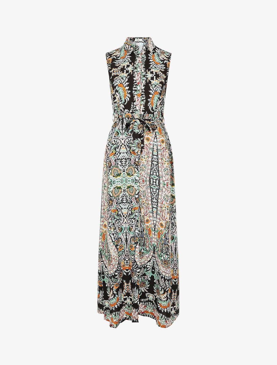 Robe longue sans manches imprimé fleurs stylisées - Noir - 5