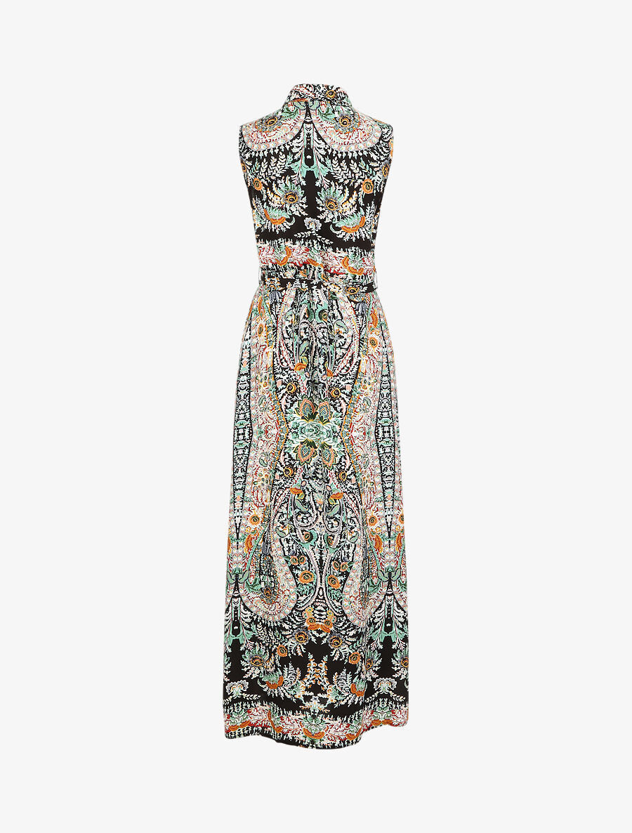 Robe longue sans manches imprimé fleurs stylisées - Noir - 2