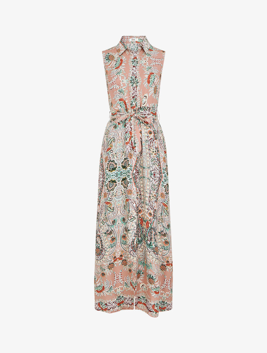 Robe longue sans manches imprimé fleurs stylisées - Rose - 1