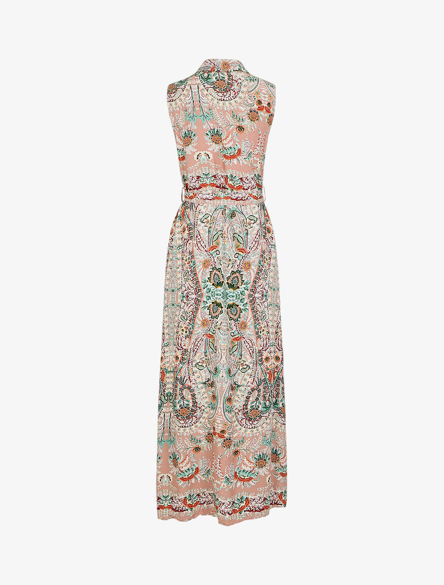 Robe longue sans manches imprimé fleurs stylisées - Rose - 2