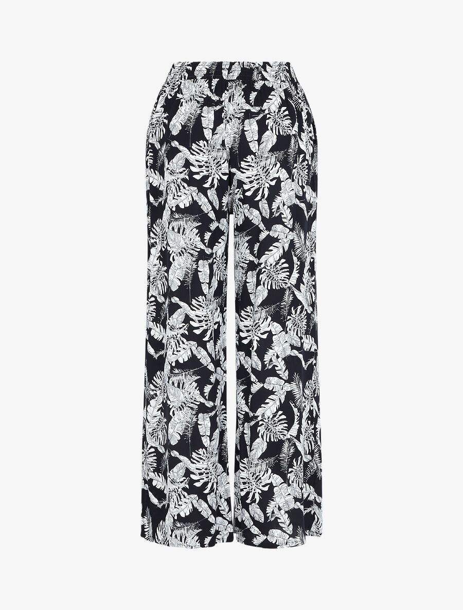 Pantalon ample imprimé feuillage à taille élastiquée - Marine - 2