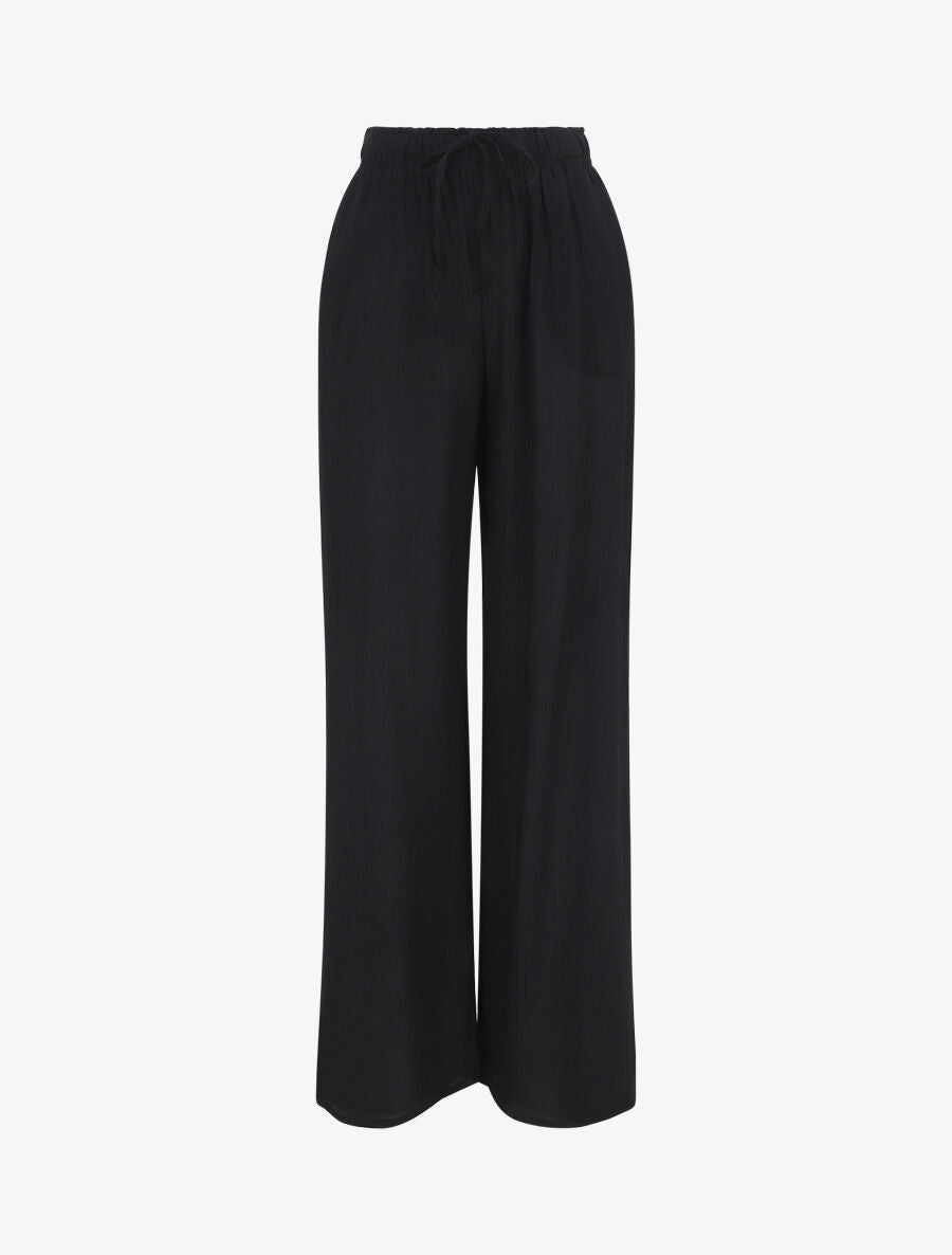 Pantalon droit et fluide uni - Noir - 1