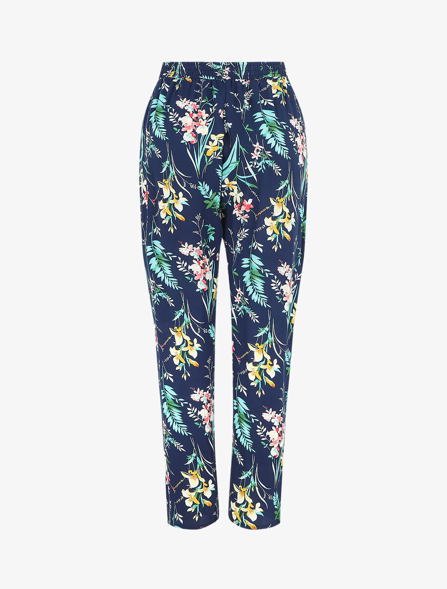 Pantalon droit motif floral - Marine - 2