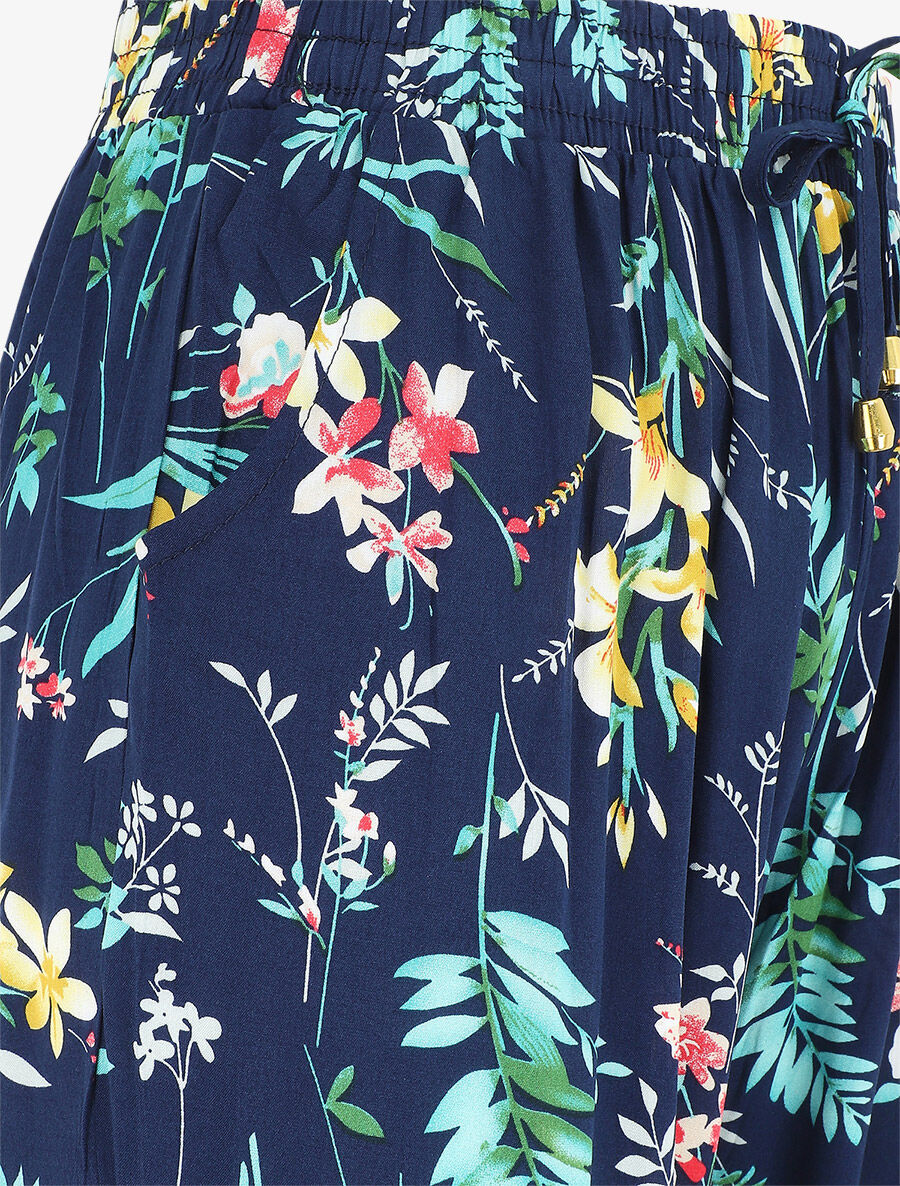 Pantalon droit motif floral - Marine - 3