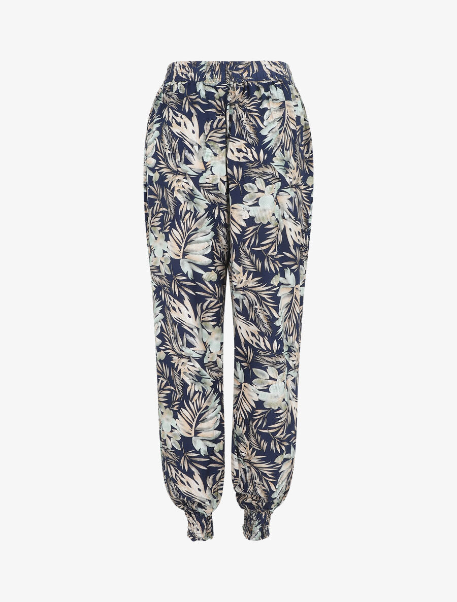 Pantalon style jogging imprimé végétal - Marine - 2
