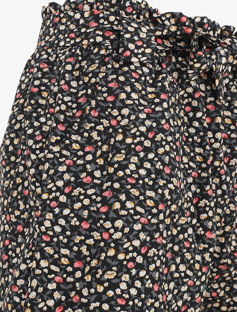 Short droit imprimé petites fleurs - Noir - 3