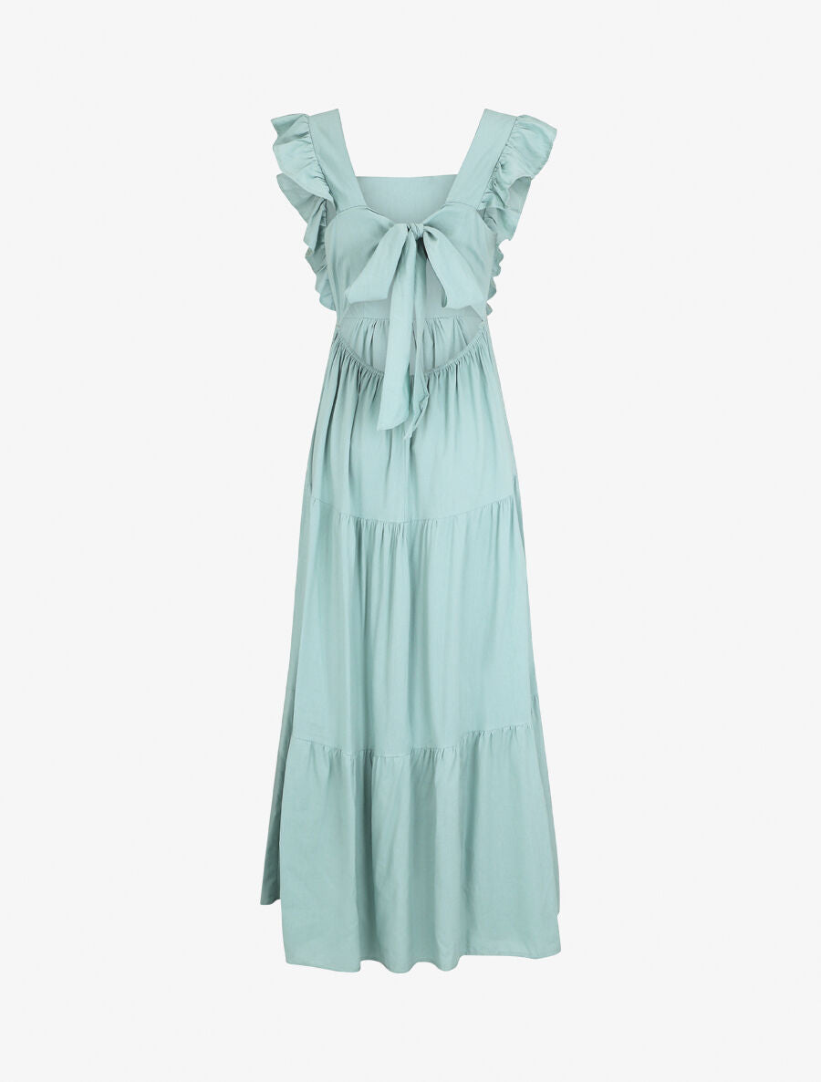 Robe longue dos nu à nouer - Vert d&