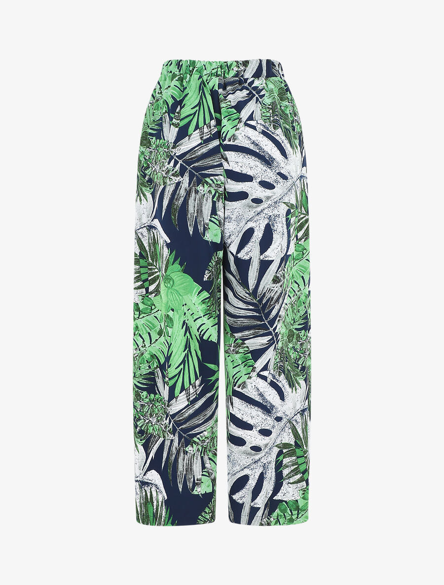 Pantalon ample imprimé feuilles - Marine - 2