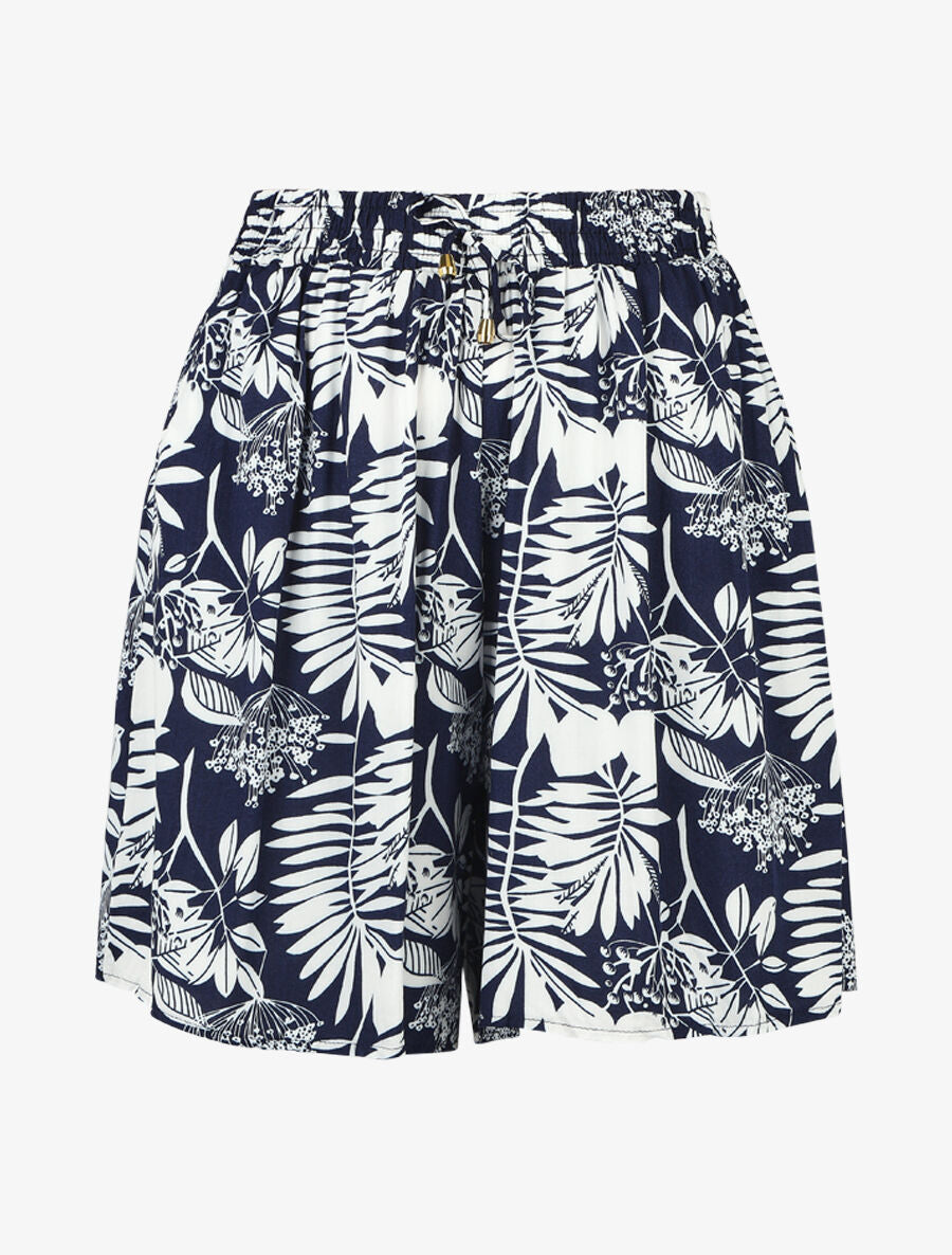 Short fluide imprimé feuilles - Marine - 1