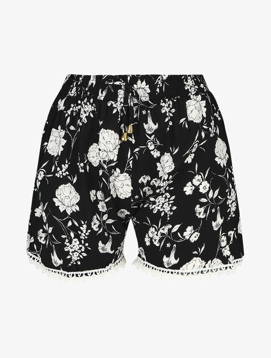 Short droit imprimé floral taille haute - Noir - 5