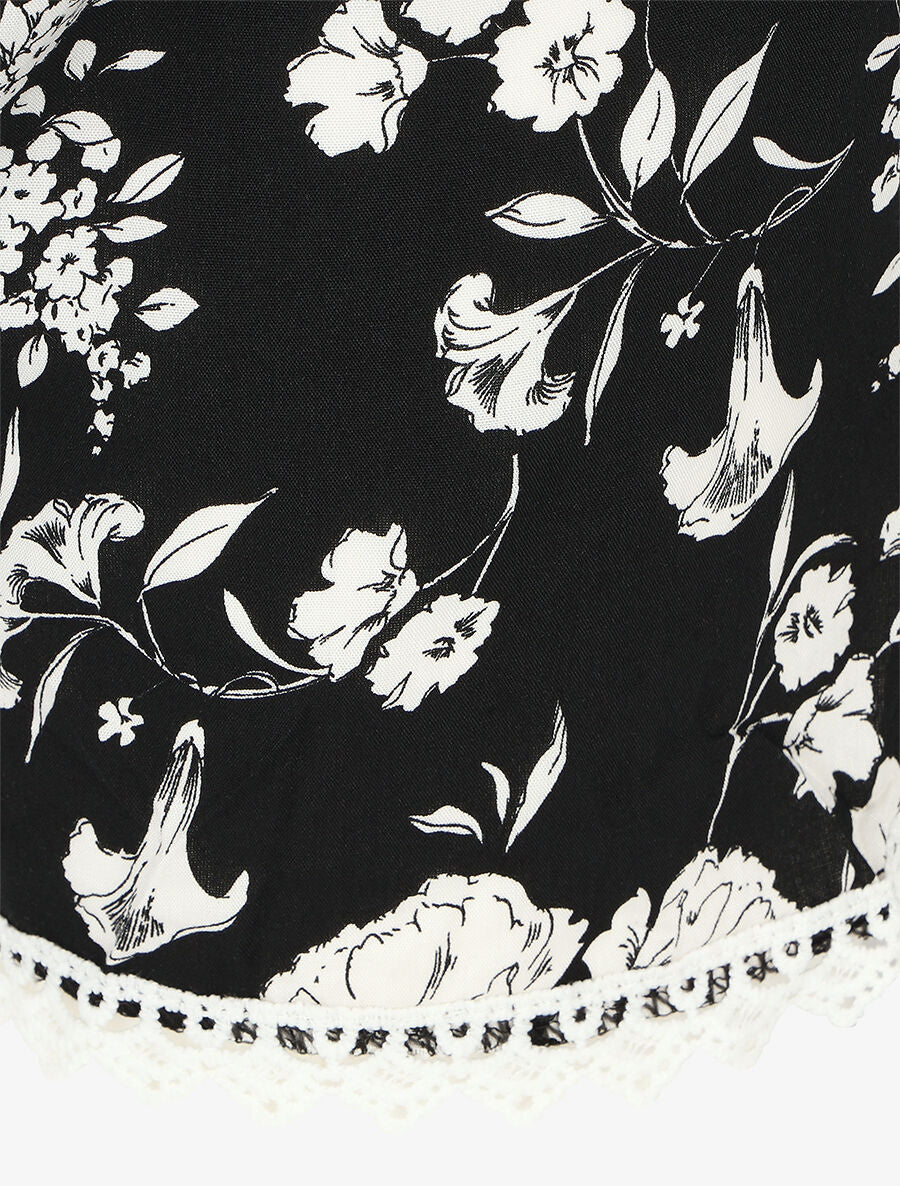 Short droit imprimé floral taille haute - Noir - 3