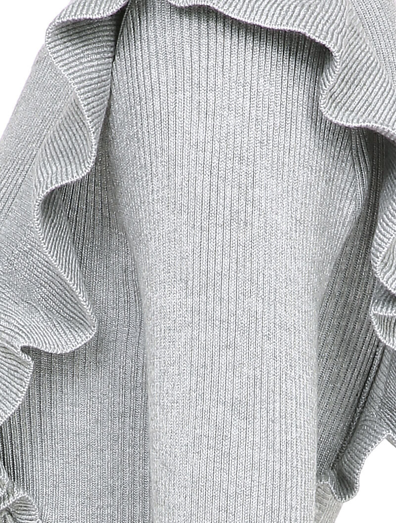 Robe côtelée à épaules volantées - Gris - 4