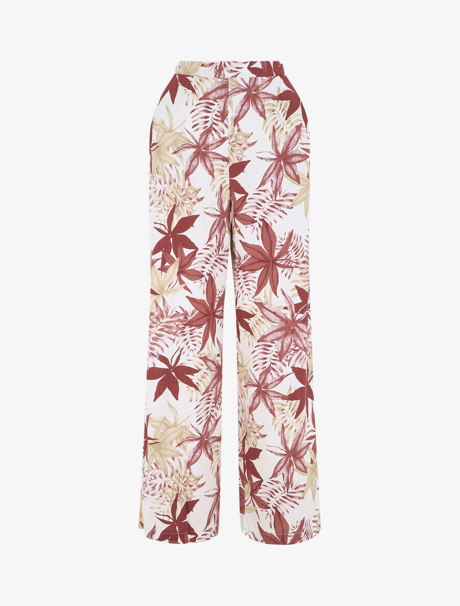 Pantalon à taille élastiquée imprimé feuilles - Bordeaux - 5