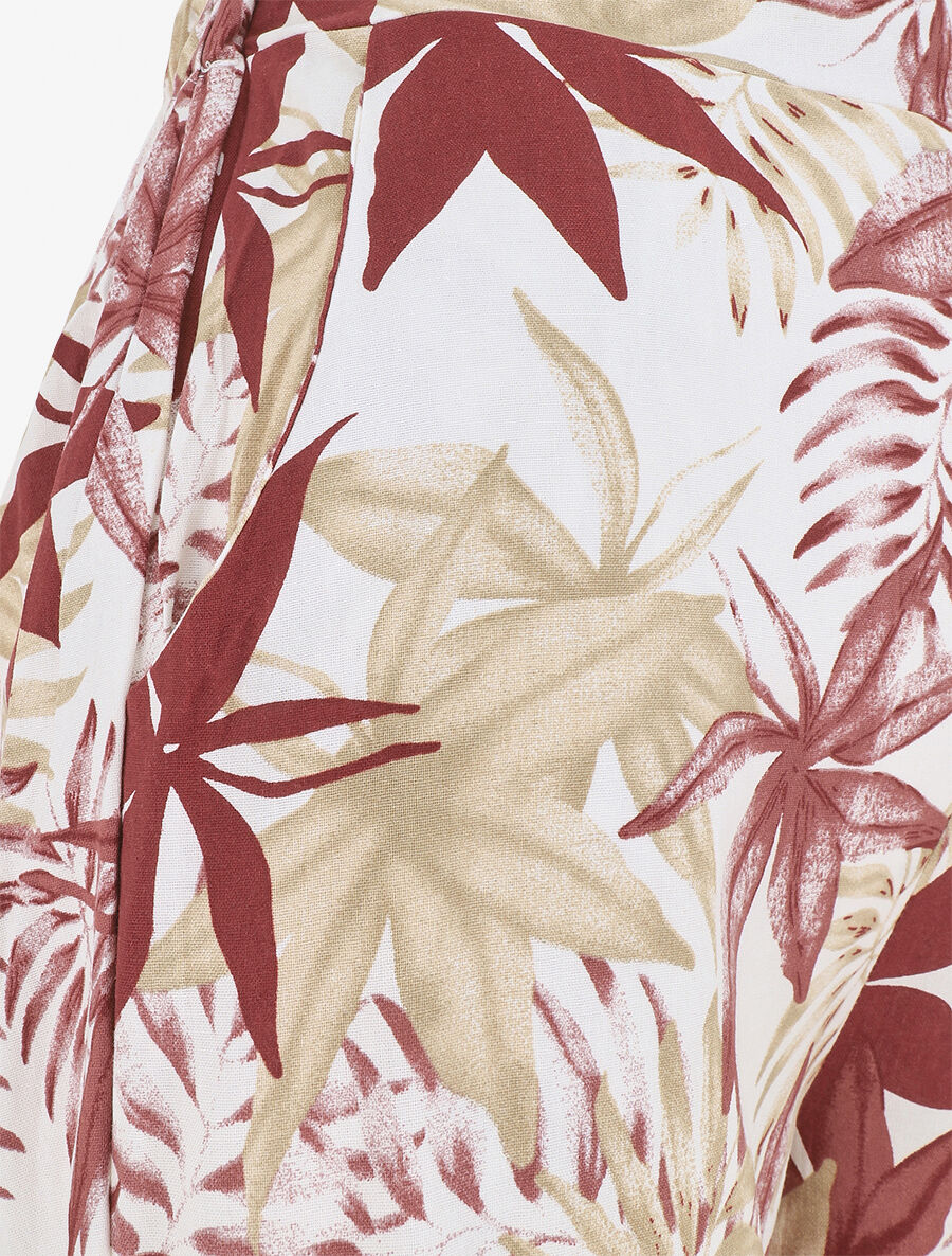 Pantalon à taille élastiquée imprimé feuilles - Bordeaux - 3