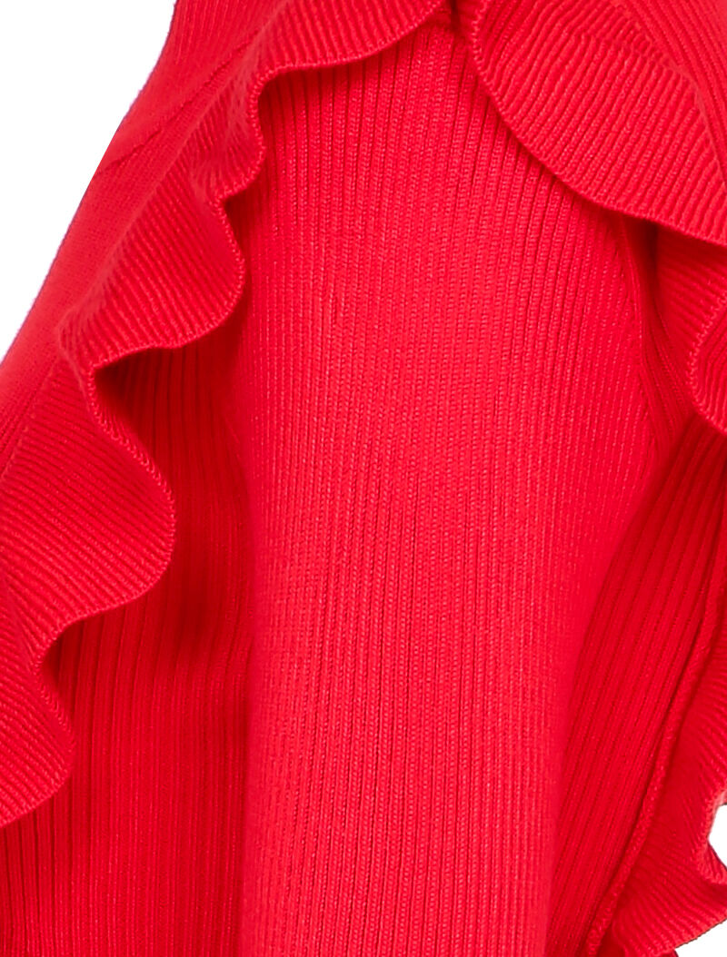Robe côtelée à épaules volantées - Rouge - 4