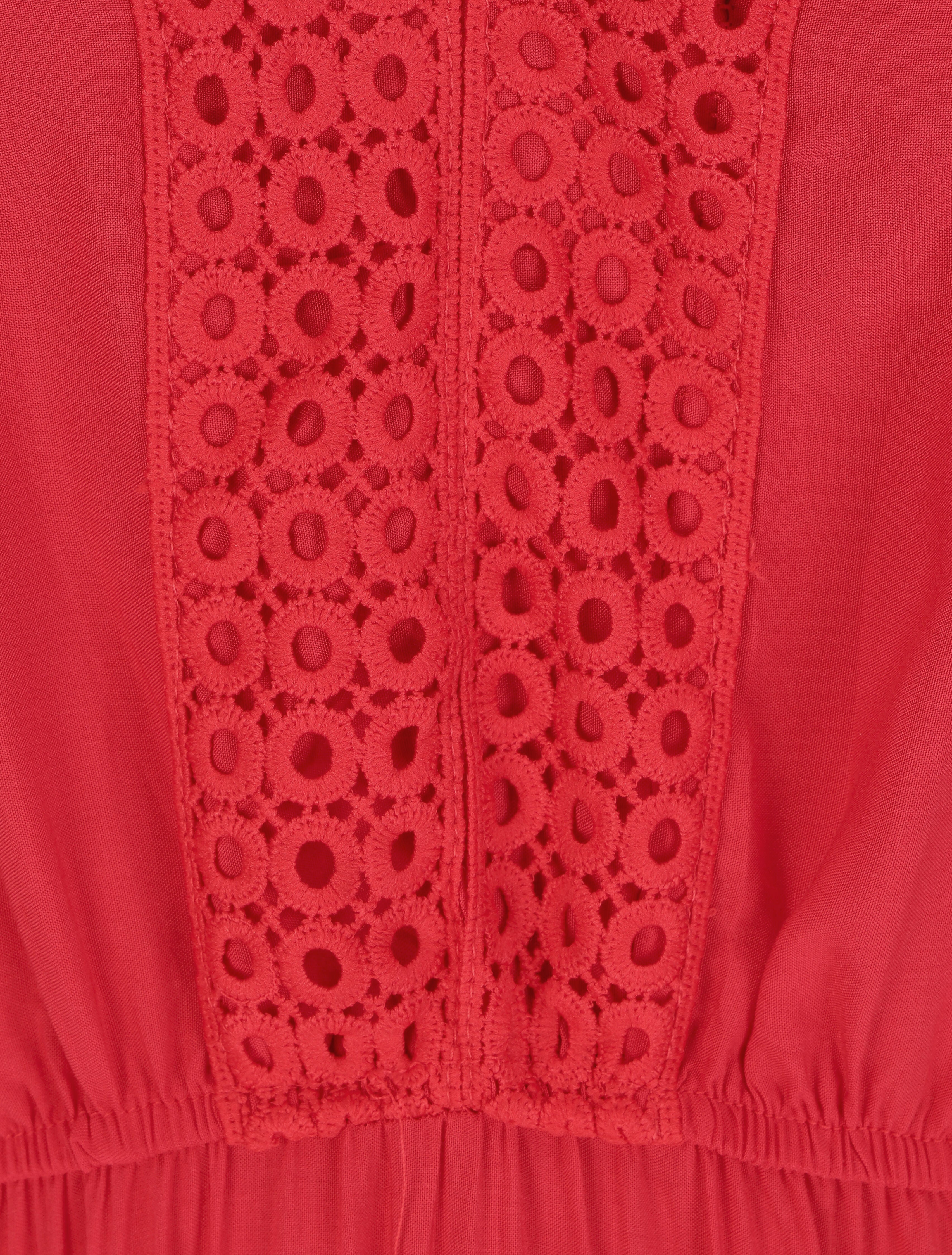 Robe longue unie à manches courtes - Rouge - 3