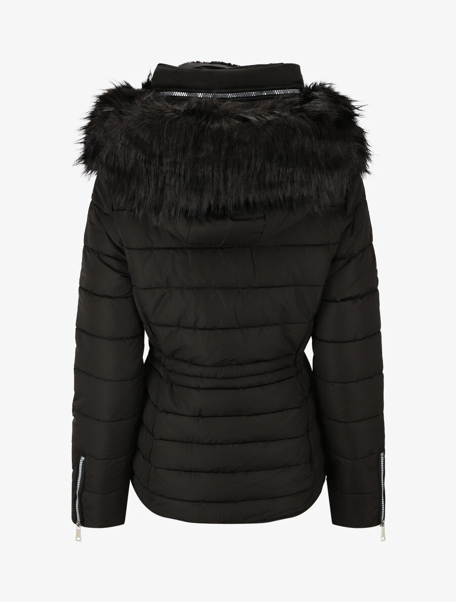 Doudoune mi-longue à capuche et poche intérieure - Noir - 2