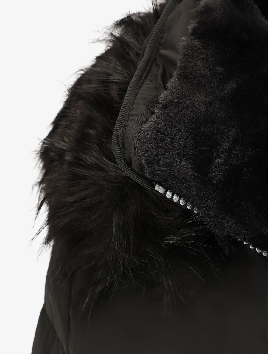 Doudoune mi-longue à capuche et poche intérieure - Noir - 3