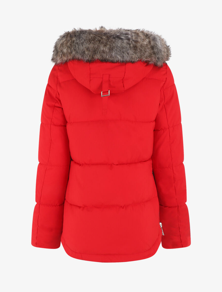 Parka matelassée à capuche fourrée - Rouge - 2