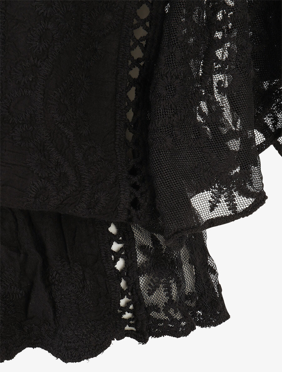 Blouse unie en résille et brodée - Noir - 3