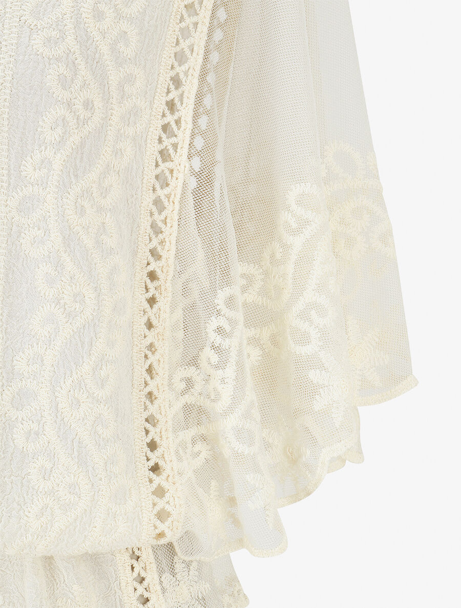 Blouse unie en résille et brodée - Beige - 3