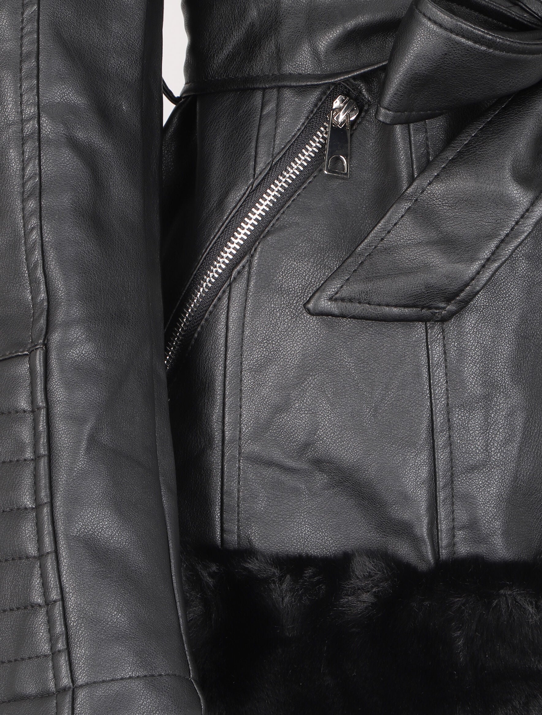 Manteau en simili à empiècement en fausse fourrure - Noir - 3