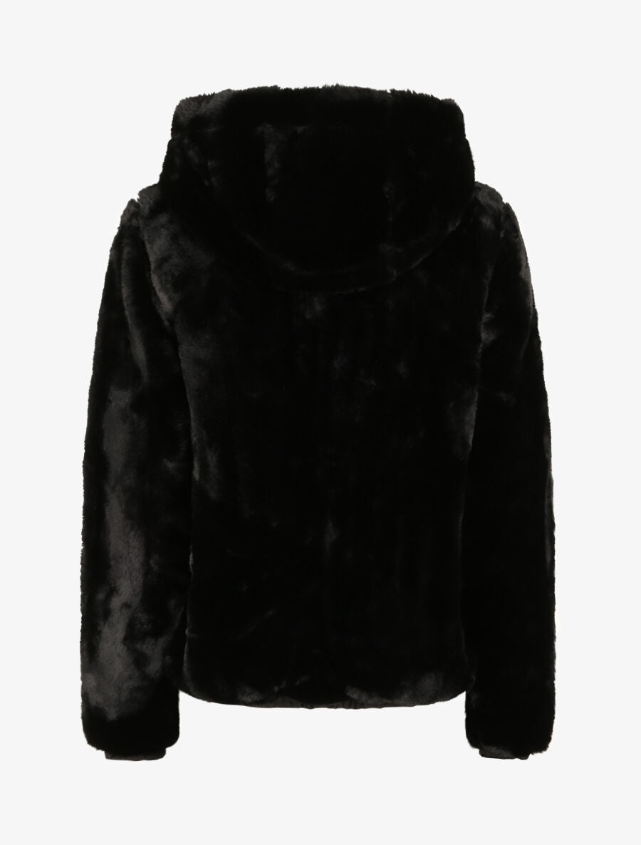 Manteau à capuche en fausse fourrure - Noir - 2