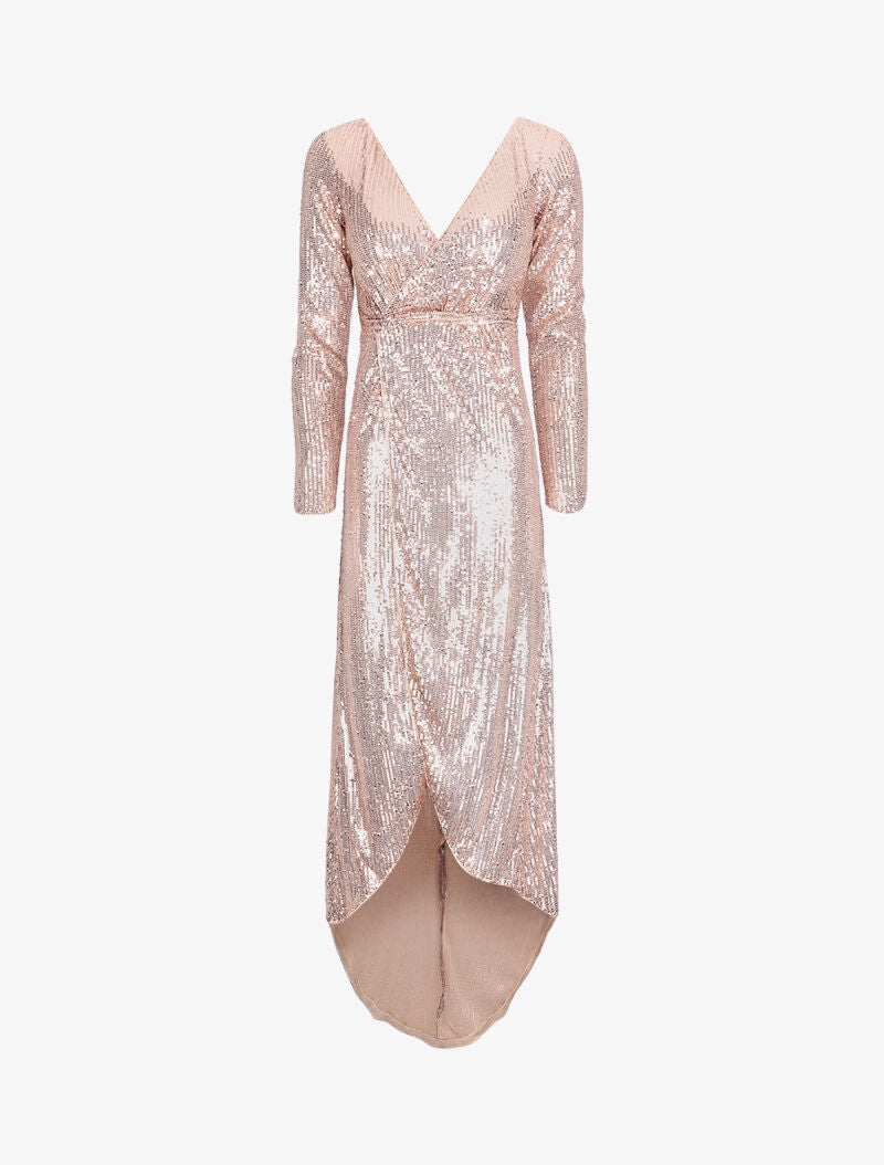 Robe longue à sequins à bords asymétriques - Or - 1