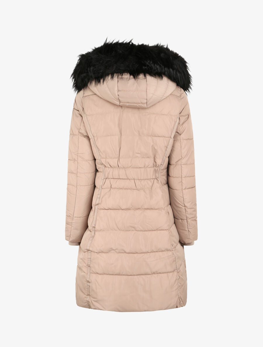 Doudoune cintrée à capuche à détail fausse fourrure - Beige - 2