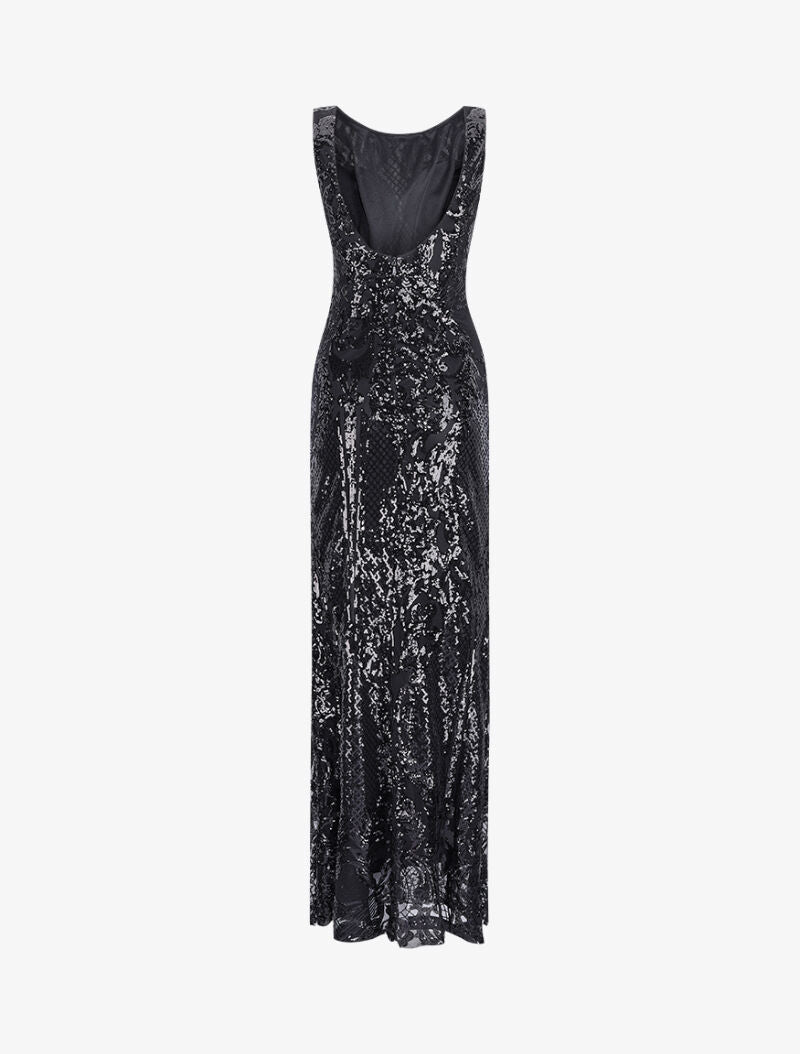Robe longue fendue à sequins et décolleté dans le dos - Noir - 2