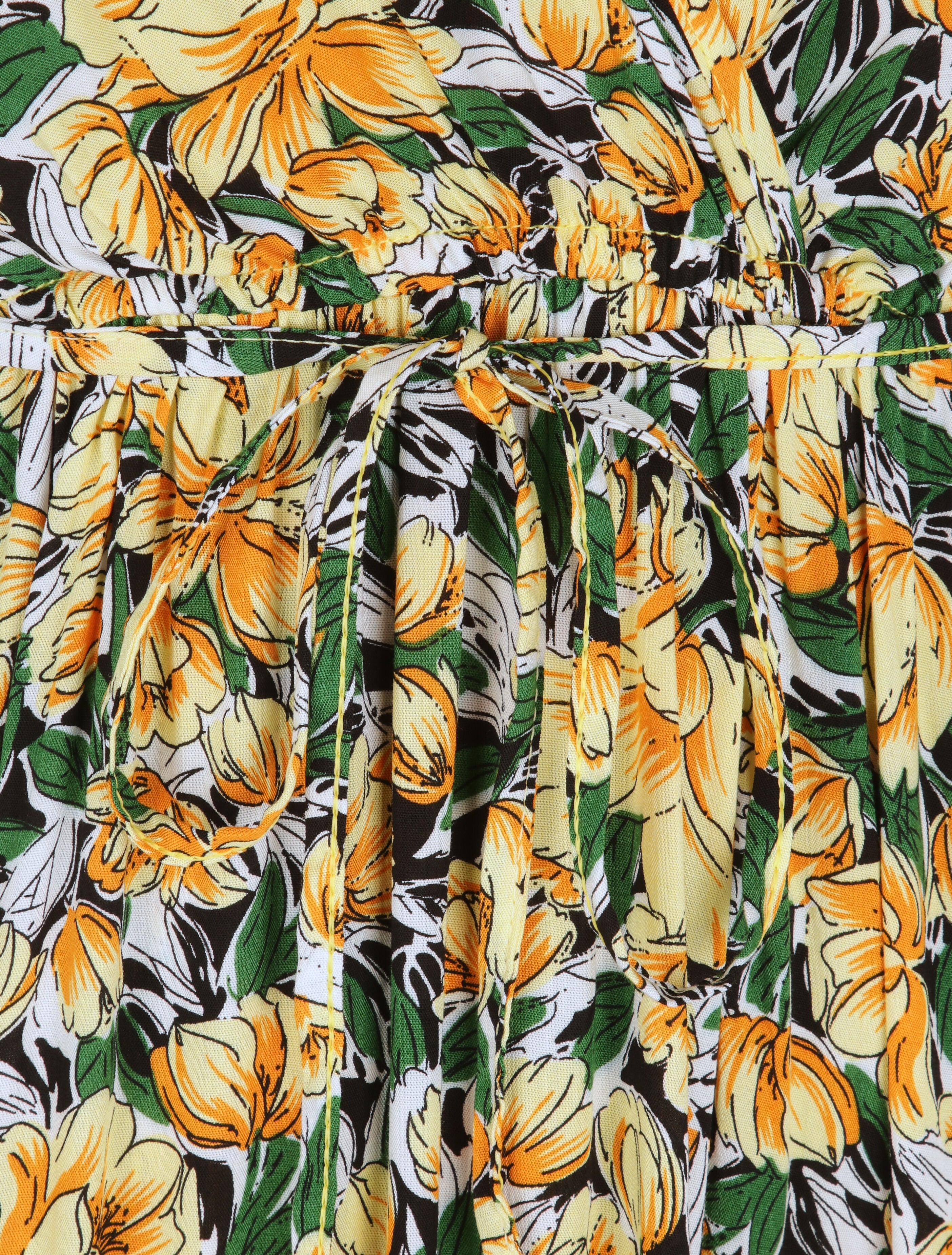 Robe longue empire à mancherons imprimé tulipes - Jaune - 3