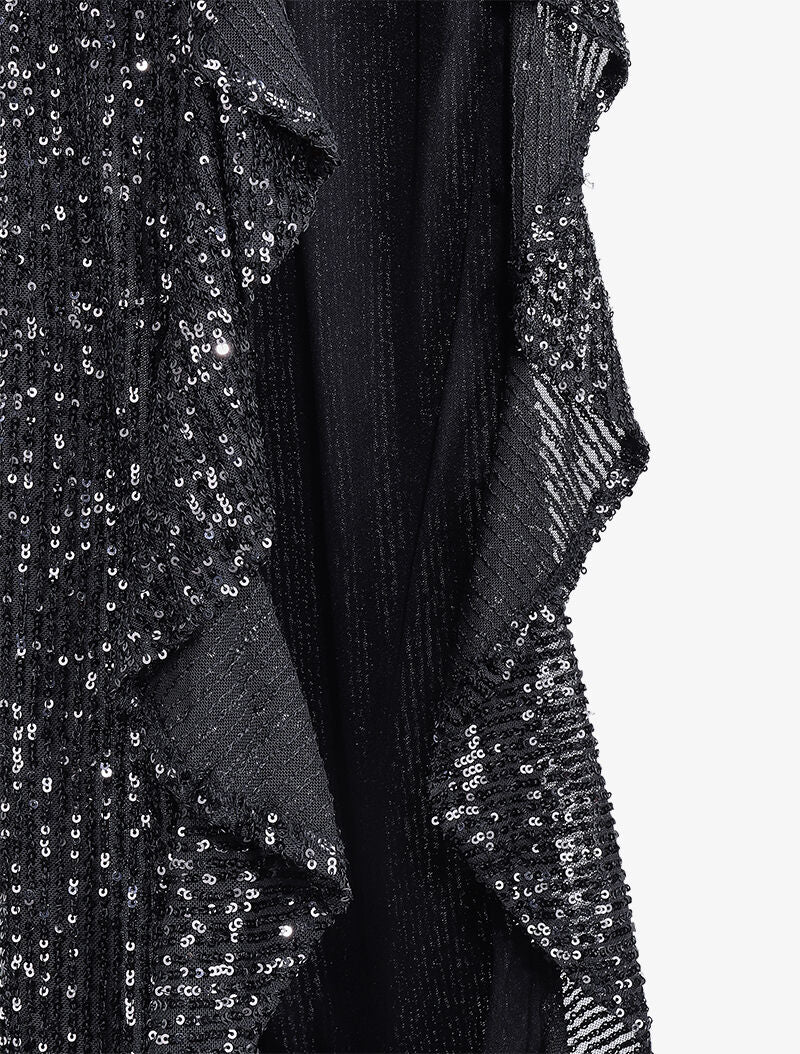 Robe longue à sequins et fente volantée - Noir - 3