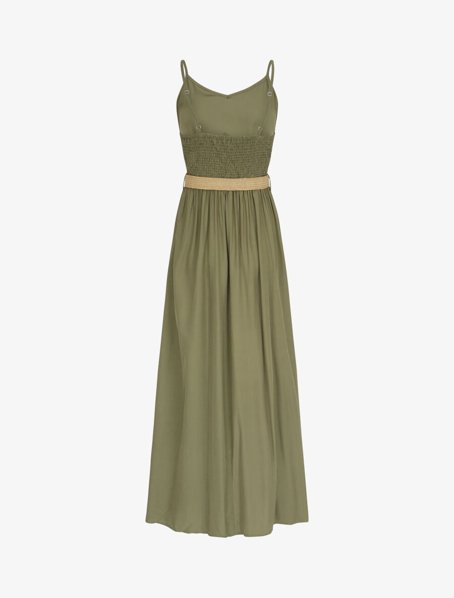 Robe longue unie à bretelles fines - Kaki - 2