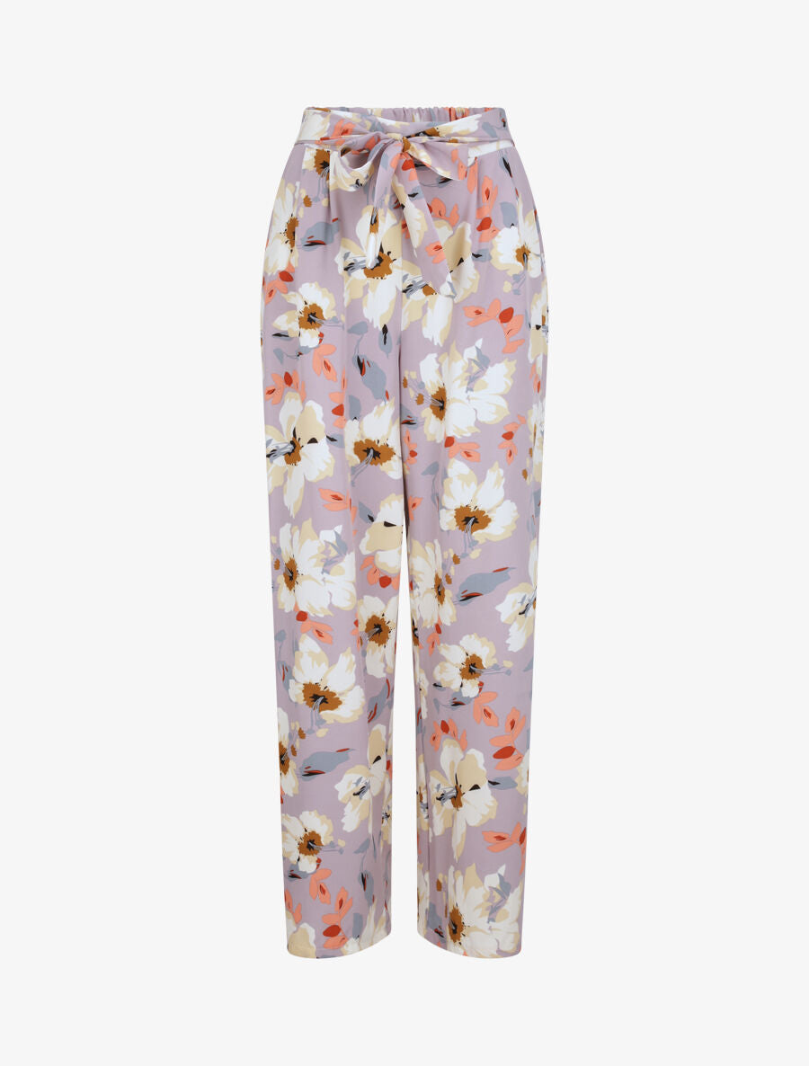Pantalon wide leg imprimé hibiscus - Lilas - 1