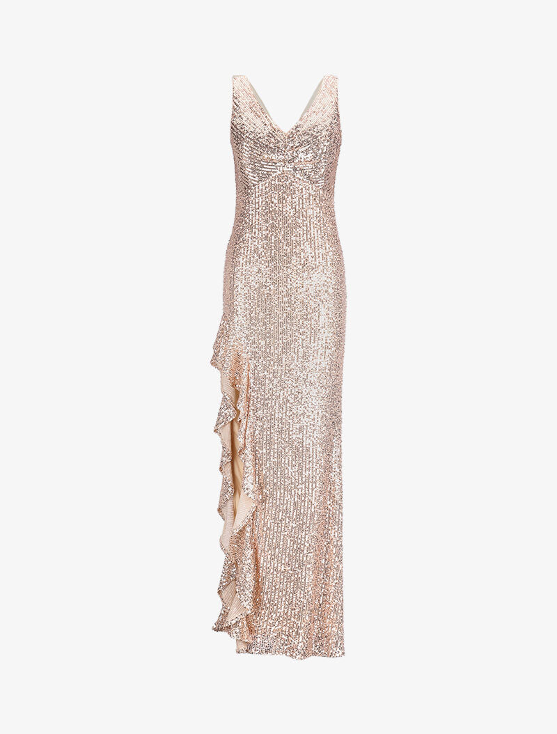 Robe longue à sequins et fente volantée - Champagne - 1