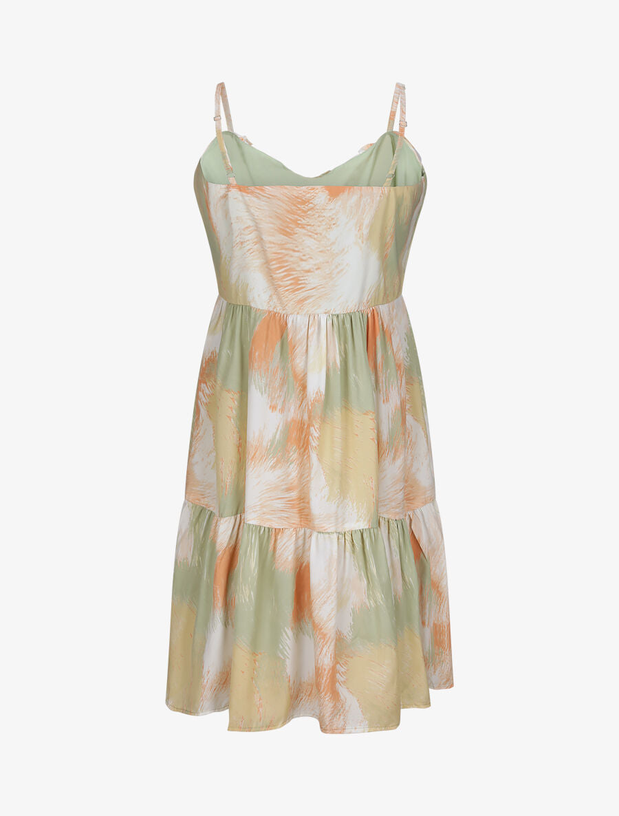 Robe babydoll boutonnée imprimé abstrait - Vert clair - 2
