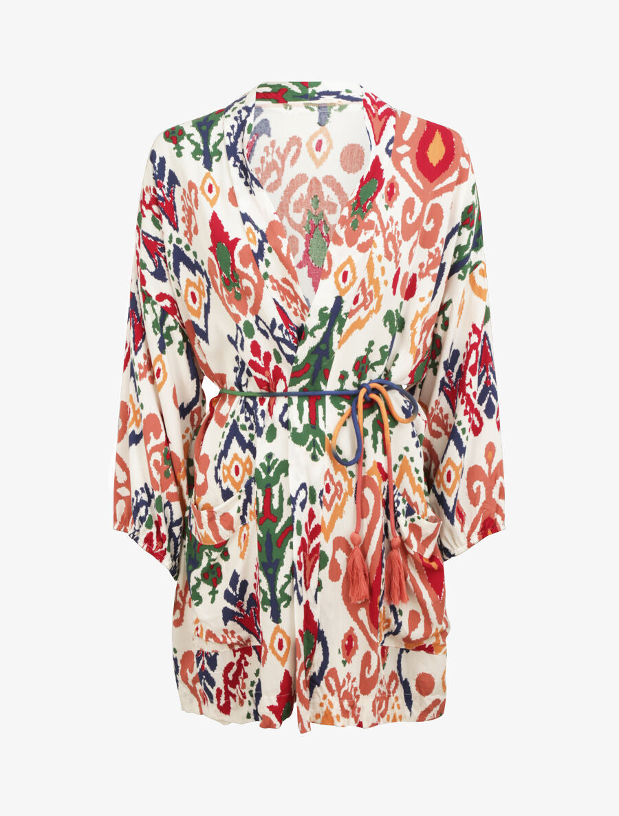 Kimono oversize imprimé aztèque - Blanc - 1